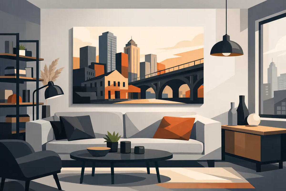 Canvas schilderij woonkamer met urban karakter