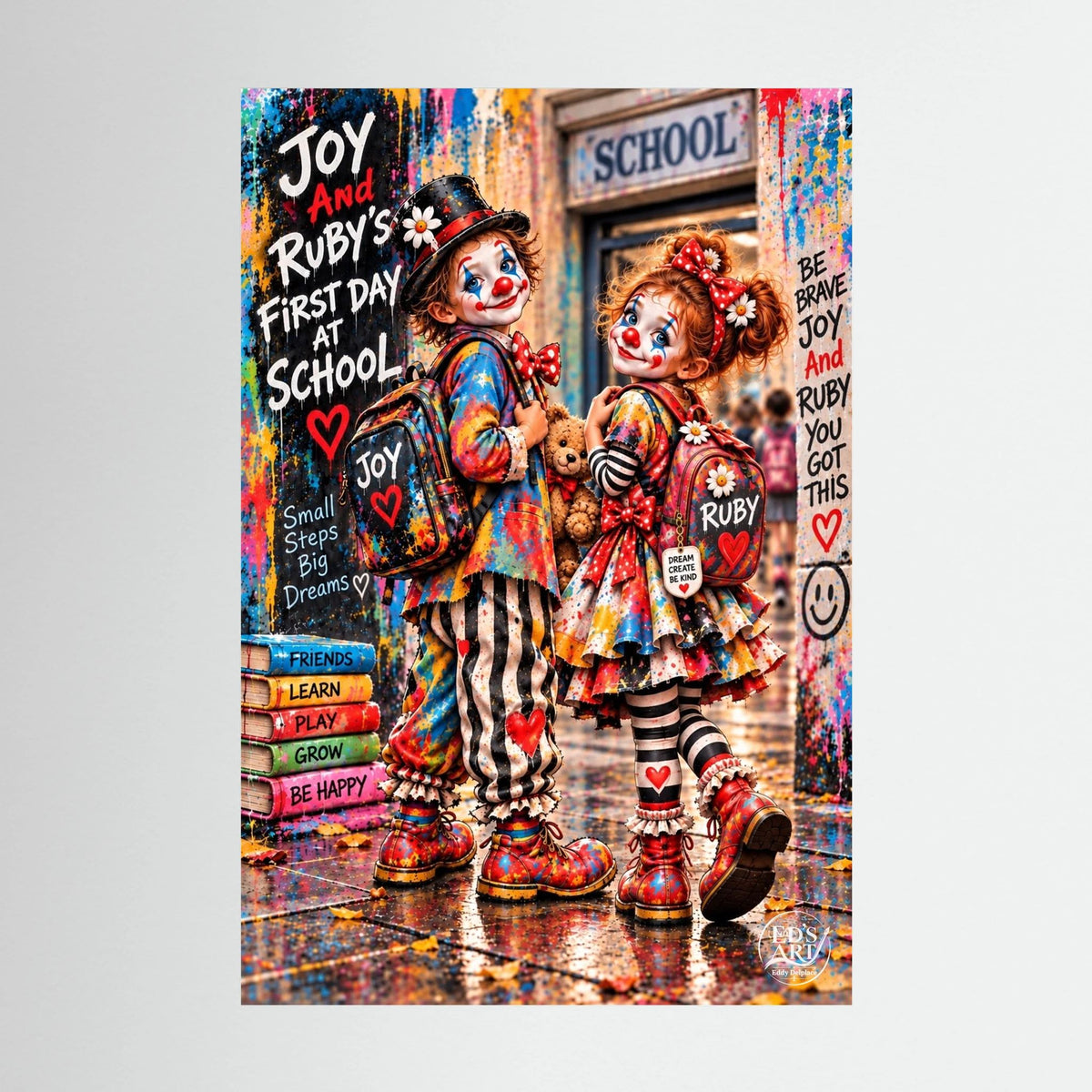 Joy And Ruby’s First Day At School print on canvas