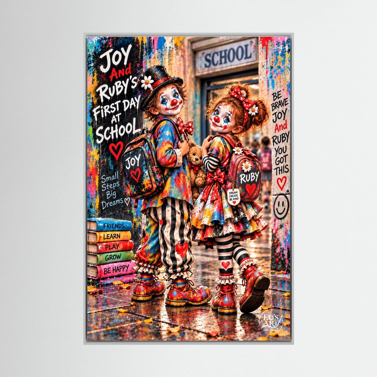 Joy And Ruby’s First Day At School print on canvas